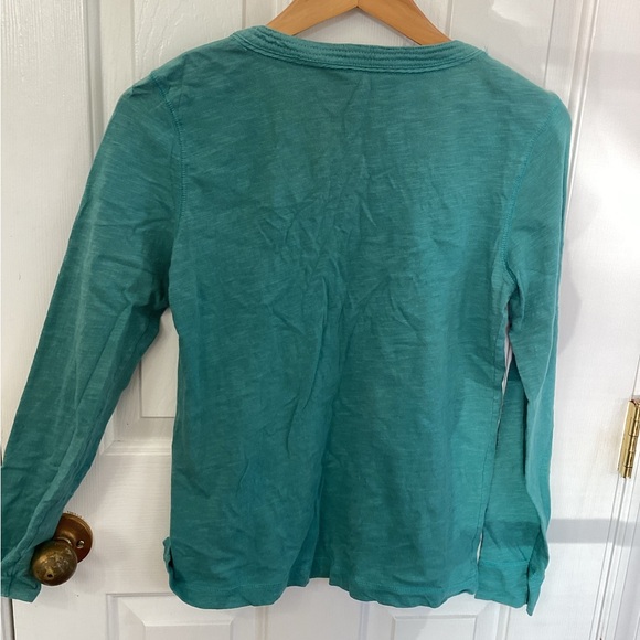 Eddie Bauer Women's Vintage Teal Y2K Lace detail Teal Button Henley - Picture 3 of 4